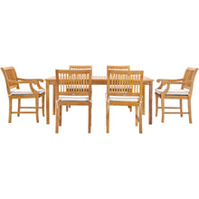 7 Piece Teak Wood Castle 71" Rectangular Large Bistro Dining Set with 2 Arm Chairs & 4 Side Chairs