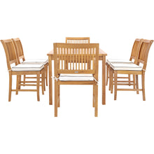 7 Piece Teak Wood Castle 71" Rectangular Large Bistro Dining Set with 2 Arm Chairs & 4 Side Chairs