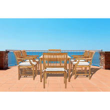 7 Piece Teak Wood Castle 71" Rectangular Large Bistro Dining Set with 6 Arm Chairs
