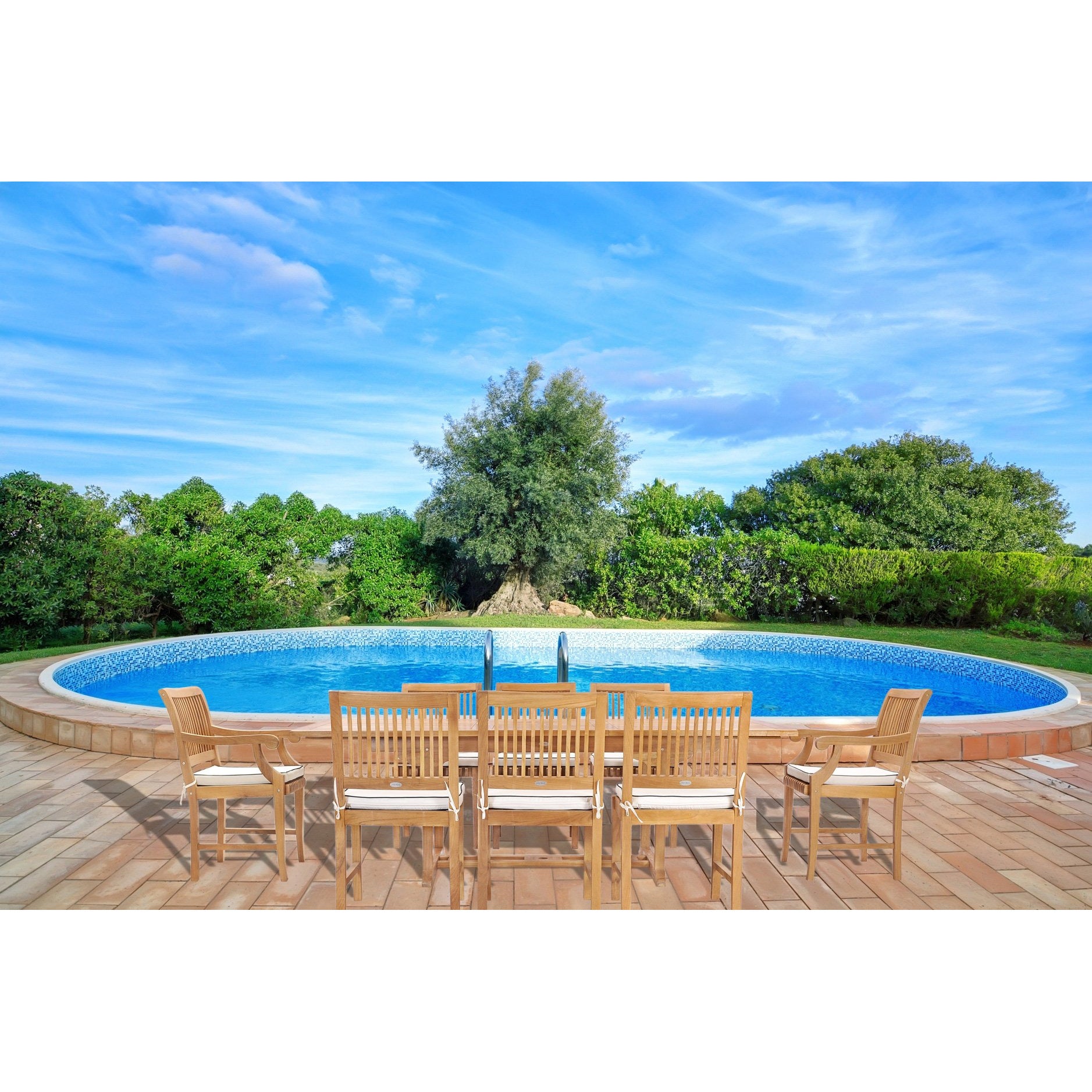 9 Piece Teak Wood Castle Patio Dining Set with Rectangular Extension ...
