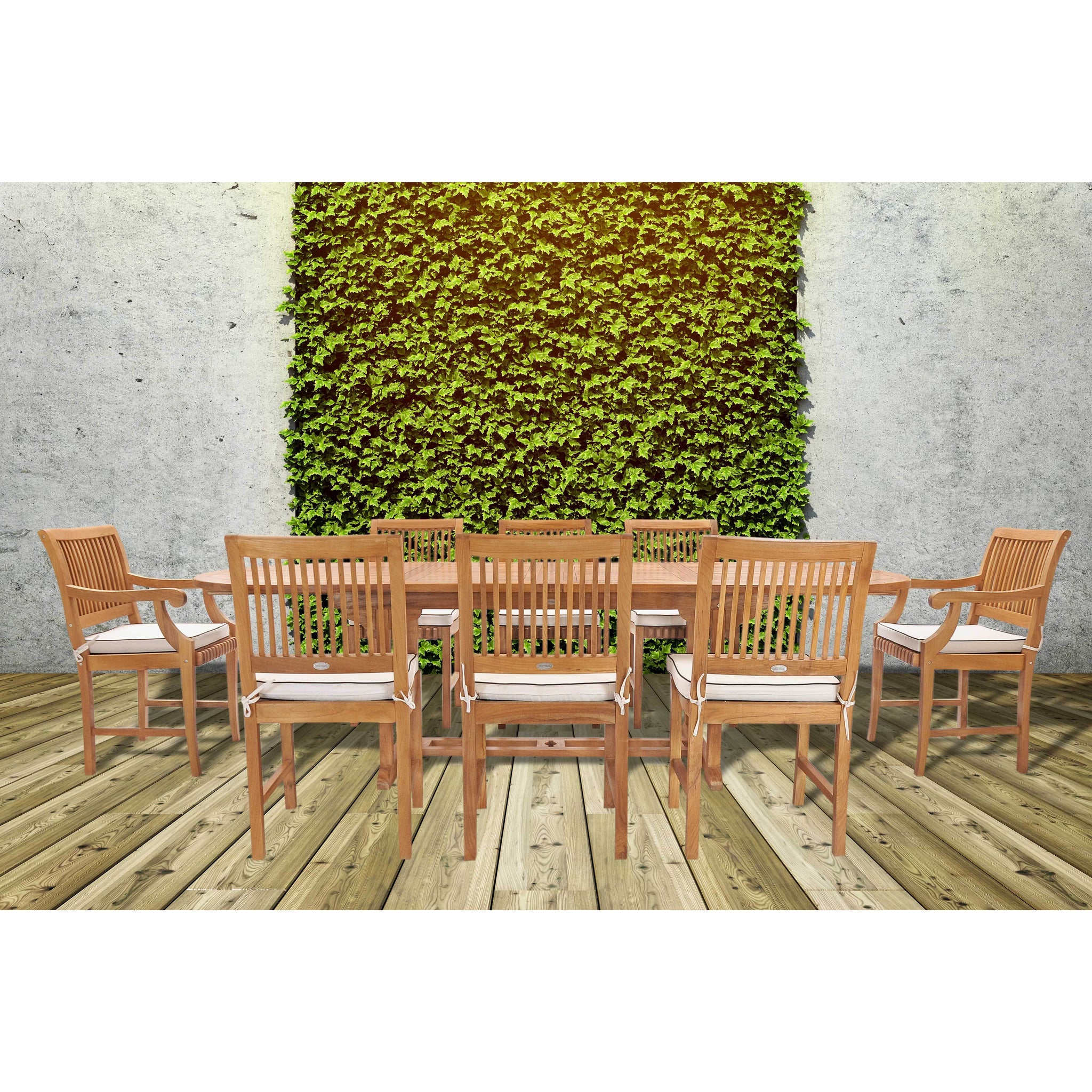 9 Piece Teak Wood Castle Patio Dining Set with Oval Extension Table, 6 ...