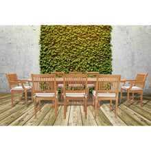 9 Piece Teak Wood Castle Patio Dining Set with Oval Extension Table, 6 Side Chairs and 2 Arm Chairs