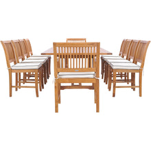11 Piece Teak Wood Castle Patio Dining Set with Rectangular Double Extension Table, 8 Side Chairs and 2 Arm Chairs