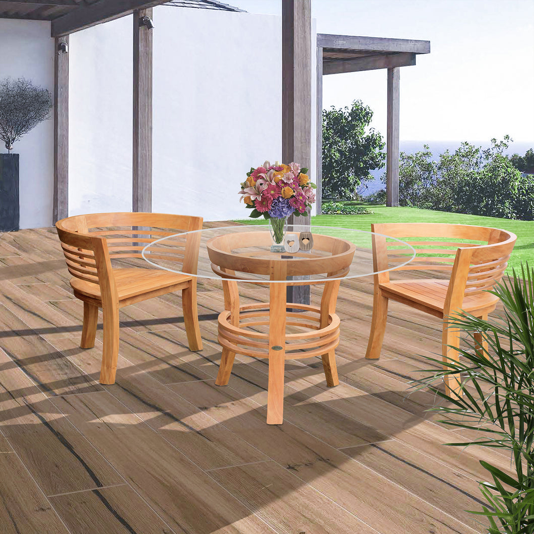 half round patio table with umbrella 3 Piece Teak Wood Half Moon Patio Dining Set, 2 Chairs and 47" Round Table by Chic Teak only $2,018.24