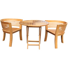 3 Piece Teak Wood California Half Moon Patio Dining Set, 2 Chairs and 36" Round Dining Table - Chic Teak