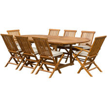 9 Piece Teak Wood Miami Patio Dining Set with Oval Extension Table, 2 Folding Arm Chairs and 6 Folding Side Chairs - Chic Teak
