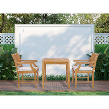 3 Piece Teak Wood Florence Intimate Bistro Dining Set with 27" Square Table and 2 Arm Chairs