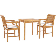 3 Piece Teak Wood Florence Intimate Bistro Dining Set with 27" Square Table and 2 Arm Chairs