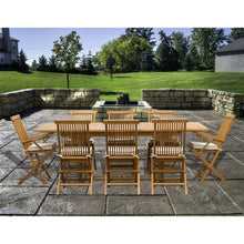 9 Piece Teak Wood Miami Patio Dining Set with Rectangular Extension Table, 2 Folding Arm Chairs and 6 Folding Side Chairs - Chic Teak
