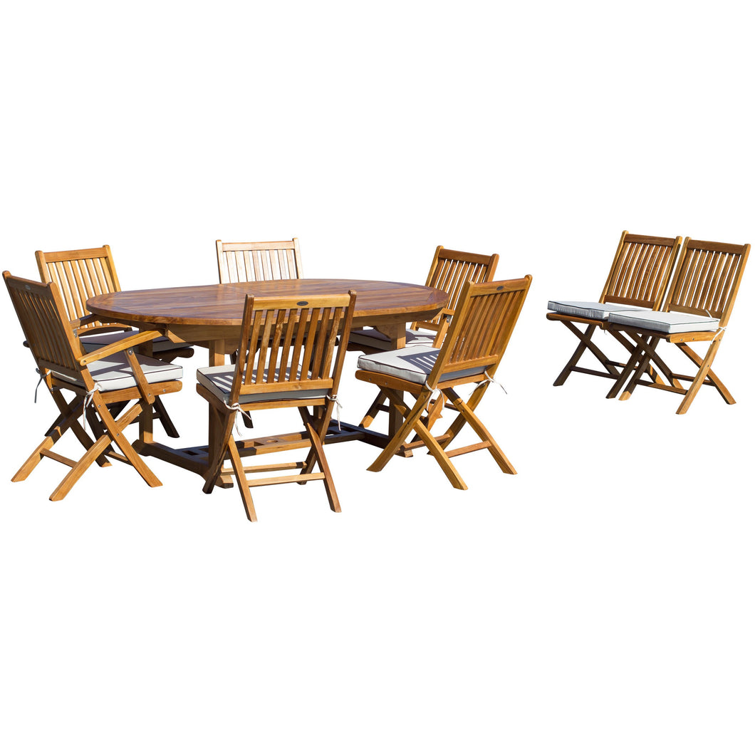 All Things Cedar 9-Piece Twin Butterfly Leaf Teak Extension Table Folding Chair Set