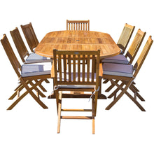 9 Piece Teak Wood Santa Barbara Patio Dining Set with Oval Extension Table, 2 Folding Arm Chairs and 6 Folding Side Chairs - Chic Teak