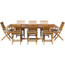 9 Piece Teak Wood Santa Barbara Patio Dining Set with Rectangular Extension Table, 2 Folding Arm Chairs and 6 Folding Side Chairs - Chic Teak