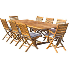 9 Piece Teak Wood Santa Barbara Patio Dining Set with Rectangular Extension Table, 2 Folding Arm Chairs and 6 Folding Side Chairs - Chic Teak
