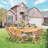 9 Piece Teak Wood Santa Barbara Patio Dining Set with Rectangular Extension Table, 2 Folding Arm Chairs and 6 Folding Side Chairs - Chic Teak