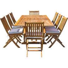 9 Piece Teak Wood Santa Barbara Patio Dining Set with Rectangular Extension Table, 2 Folding Arm Chairs and 6 Folding Side Chairs - Chic Teak