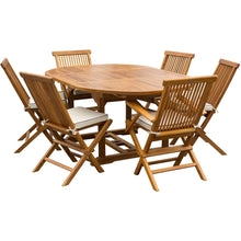 7 Piece Teak Wood Miami Patio Dining Set with Round to Oval Extension Table, 2 Arm Chairs and 4 Side Chairs with Cushions - Chic Teak