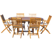 7 Piece Teak Wood Santa Barbara Patio Dining Set with Round to Oval Extension Table, 2 Arm Chairs and 4 Side Chairs with Cushions - Chic Teak