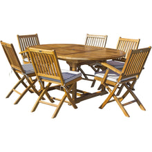 7 Piece Teak Wood Santa Barbara Patio Dining Set with Round to Oval Extension Table, 2 Arm Chairs and 4 Side Chairs with Cushions - Chic Teak