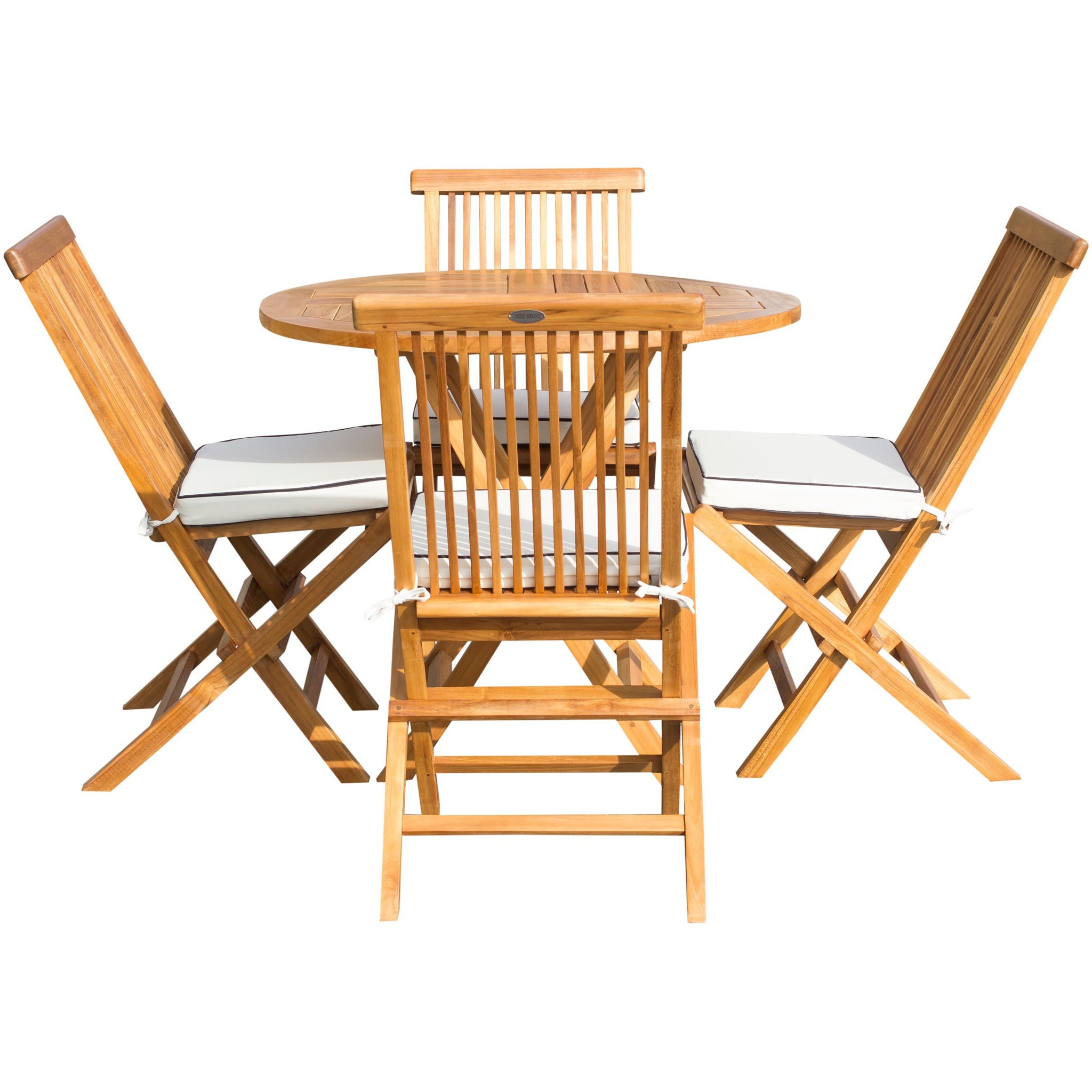 5 Piece Teak Wood California Dining Set with 47" Round Folding Table and 4 Folding Side Chairs