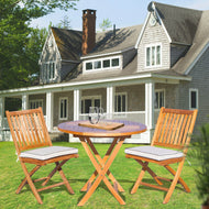3 Piece Teak Wood Santa Barbara Patio Dining Set, 36" Round Folding Table with 2 Folding Side Chairs - Chic Teak