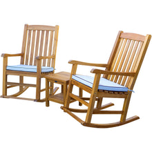 3 Piece Teak Wood Santiago Patio Lounge Set with 2 Rocking Chairs and Side Table - Chic Teak