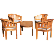 Teak Wood Peanut 5 Piece Patio Conversation Set, 4 Chairs w/ Cushions & Coffee Table - Chic Teak