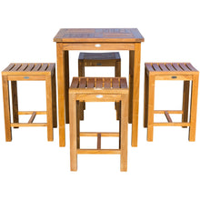 5 Piece Teak Wood Seville Small Counter Height Patio Bistro Set, 4 Counters Stools and 27" Square Table - Chic Teak