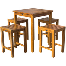 5 Piece Teak Wood Seville Small Counter Height Patio Bistro Set, 4 Counters Stools and 27" Square Table - Chic Teak