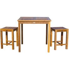 3 Piece Teak Wood Seville Medium Counter Height Patio Bistro Set, 2 Counters Stools and 35" Square Table - Chic Teak