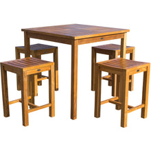 5 Piece Teak Wood Seville Medium Counter Height Patio Bistro Set, 4 Counters Stools and 35" Square Table - Chic Teak