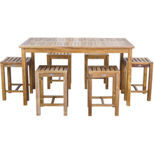 7 Piece Teak Wood Antigua Patio Counter Height Bistro Set with 63" Rectangular Table and 6 Stools - Chic Teak