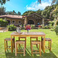 7 Piece Teak Wood Antigua Patio Counter Height Bistro Set with 63" Rectangular Table and 6 Stools - Chic Teak