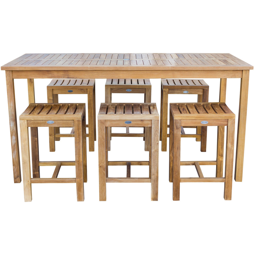 7 Piece Teak Wood Antigua Patio Counter Height Bistro Set with 71