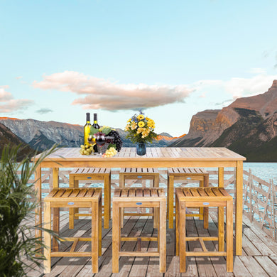 7 Piece Teak Wood Antigua Patio Counter Height Bistro Set with 71