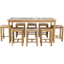 9 Piece Teak Wood Antigua Patio Counter Height Bistro Set with 71" Rectangular Table and 8 Stools - Chic Teak