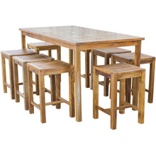 9 Piece Teak Wood Antigua Patio Counter Height Bistro Set with 71" Rectangular Table and 8 Stools - Chic Teak
