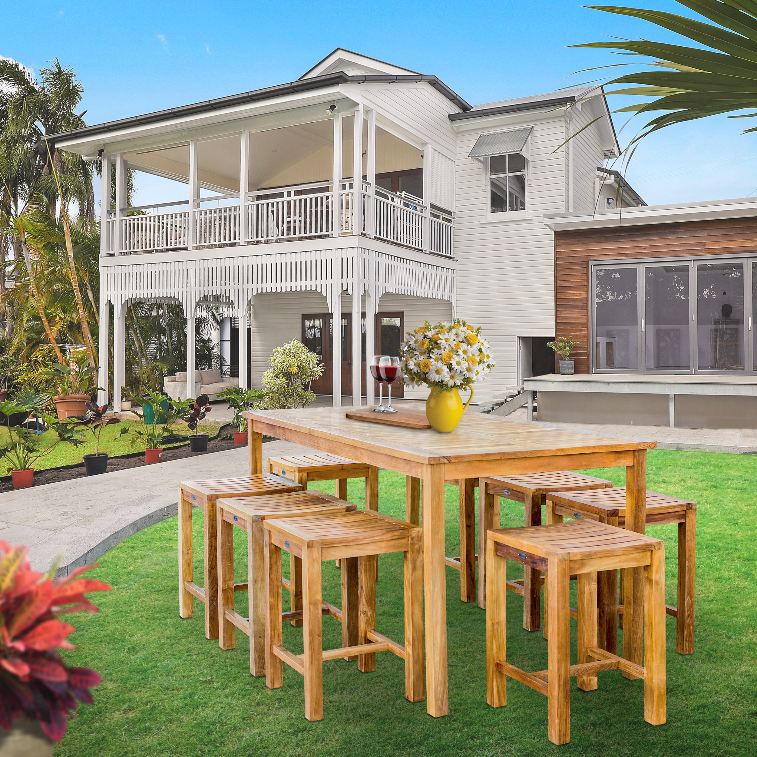 テーブル・チェア・ハンモック outside in KuruKaru Mid-High Table SQ Faux Teak Patio Table XU-DG-UH8100- – BizChair