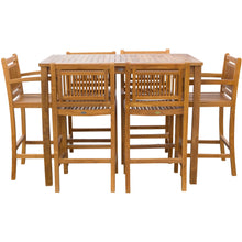 7 Piece Teak Wood Maldives Patio Bistro Bar Set, 55" Bar Table, 2 Barstools with Arms and 4 Armless Barstools - Chic Teak