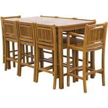 9 Piece Teak Wood Maldives Patio Bistro Bar Set, 71" Bar Table, 2 Barstools with Arms and 6 Armless Barstools - Chic Teak