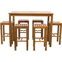 7 Piece Teak Wood Santa Monica Patio Bistro Bar Set, 55" Bar Table and 6 Barstools - Chic Teak