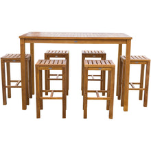 7 Piece Teak Wood Santa Monica Patio Bistro Bar Set, 63" Bar Table and 6 Barstools - Chic Teak