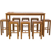 9 Piece Teak Wood Santa Monica Patio Bistro Bar Set, 71" Bar Table and 8 Barstools - Chic Teak