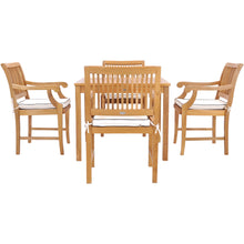 5 Piece Teak Wood Florence Bistro Dining Set with 35" Square Table and 4 Arm Chairs