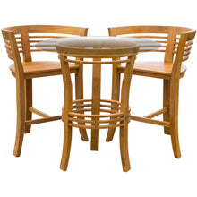 3 Piece Teak Wood Half Moon Bar Set with 36" Round Glass Top Table and 2 Barstools - Chic Teak