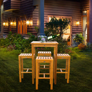 5 Piece Teak Wood Havana Small Patio Bistro Bar Set with 27" Square Table and 4 Barstools - Chic Teak