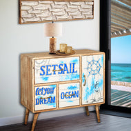 Seaside Recycled Mango Wood Chest with 3 Drawers and Cabinet - Chic Teak
