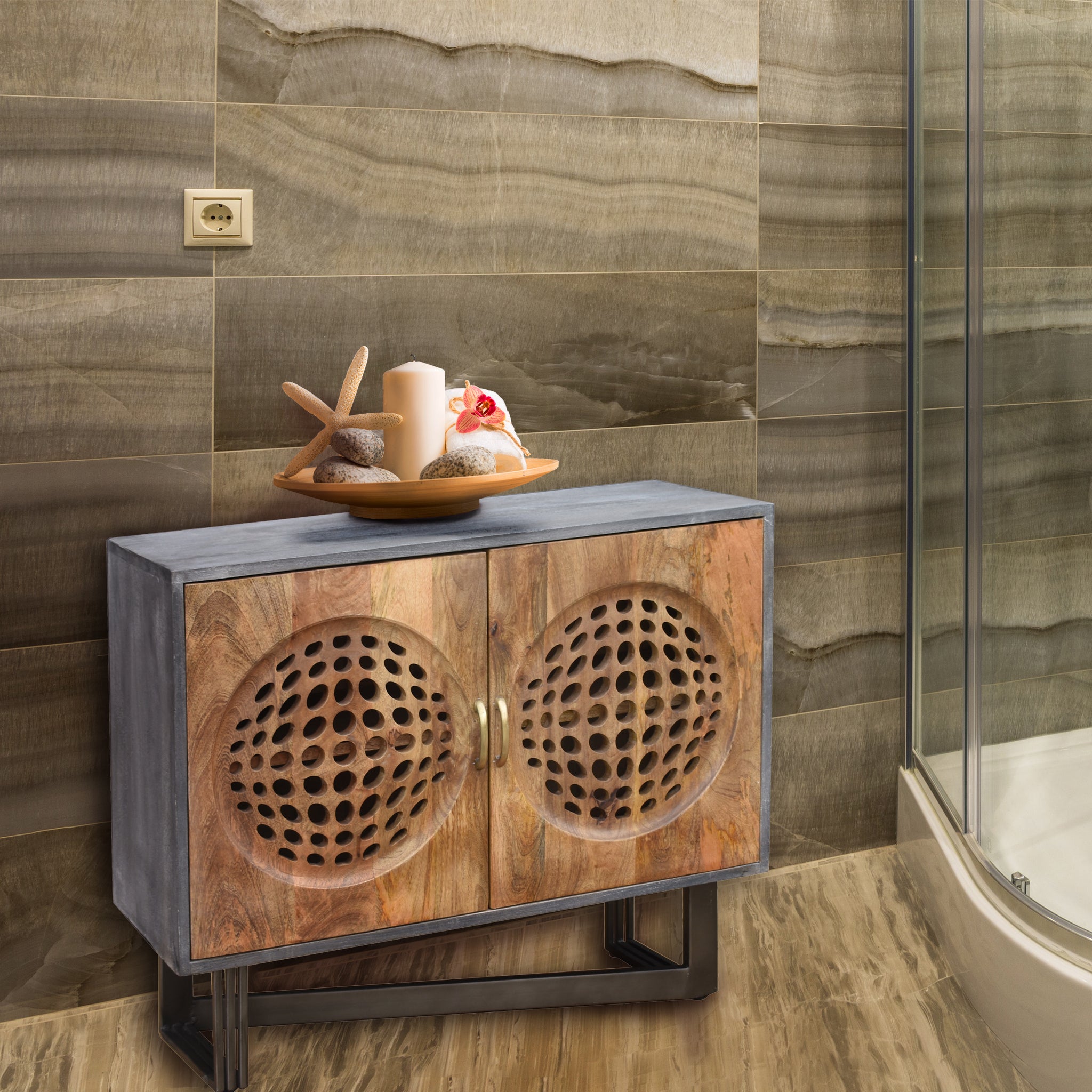 Lamat Recycled Mango Wood Bathroom Linen with 2 doors by Chic