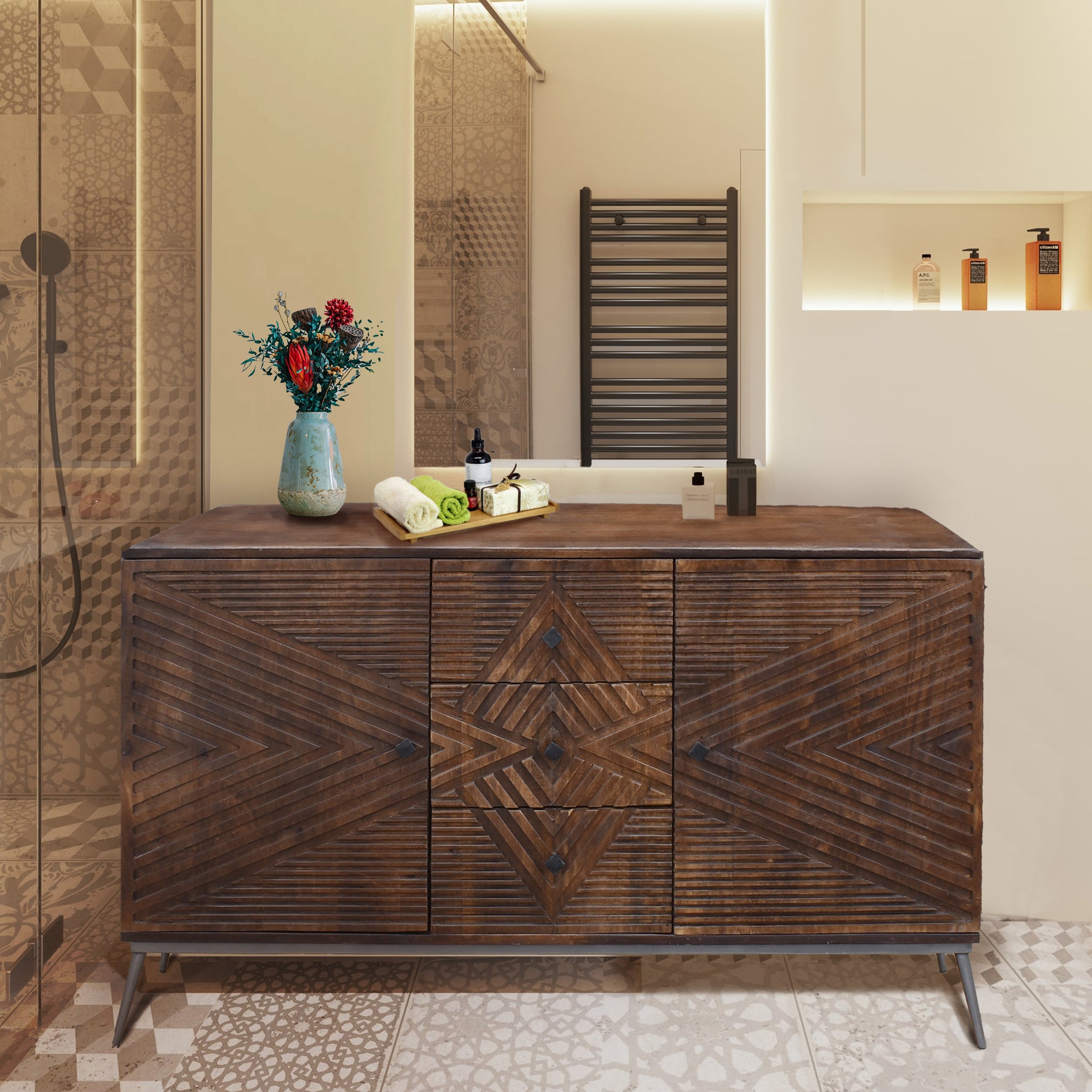 Etsa Recycled Mango Wood Bathroom Linen 3 drawers, 2 doors by