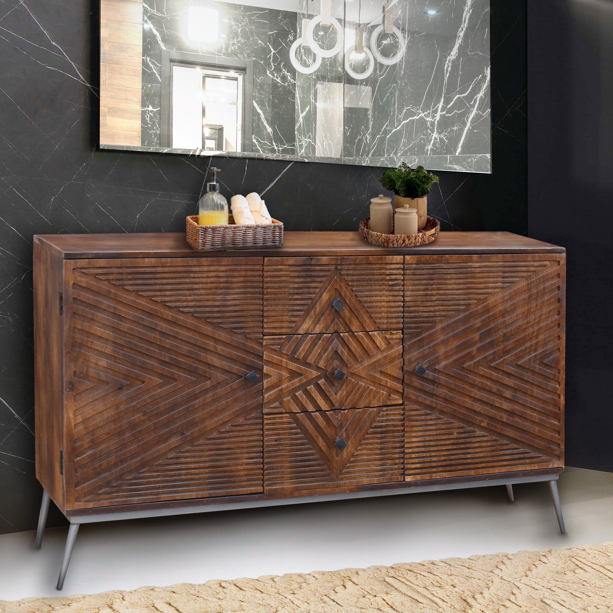 Etsa Recycled Mango Wood Bathroom Linen 3 drawers, 2 doors by