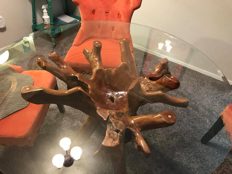 Teak Wood Root Dining Table Including a Round 48 Inch Glass Top by Chic ...